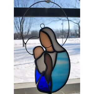 Madonna And Child / Mary & Baby Jesus / Blue Stained Glass Window Suncatcher